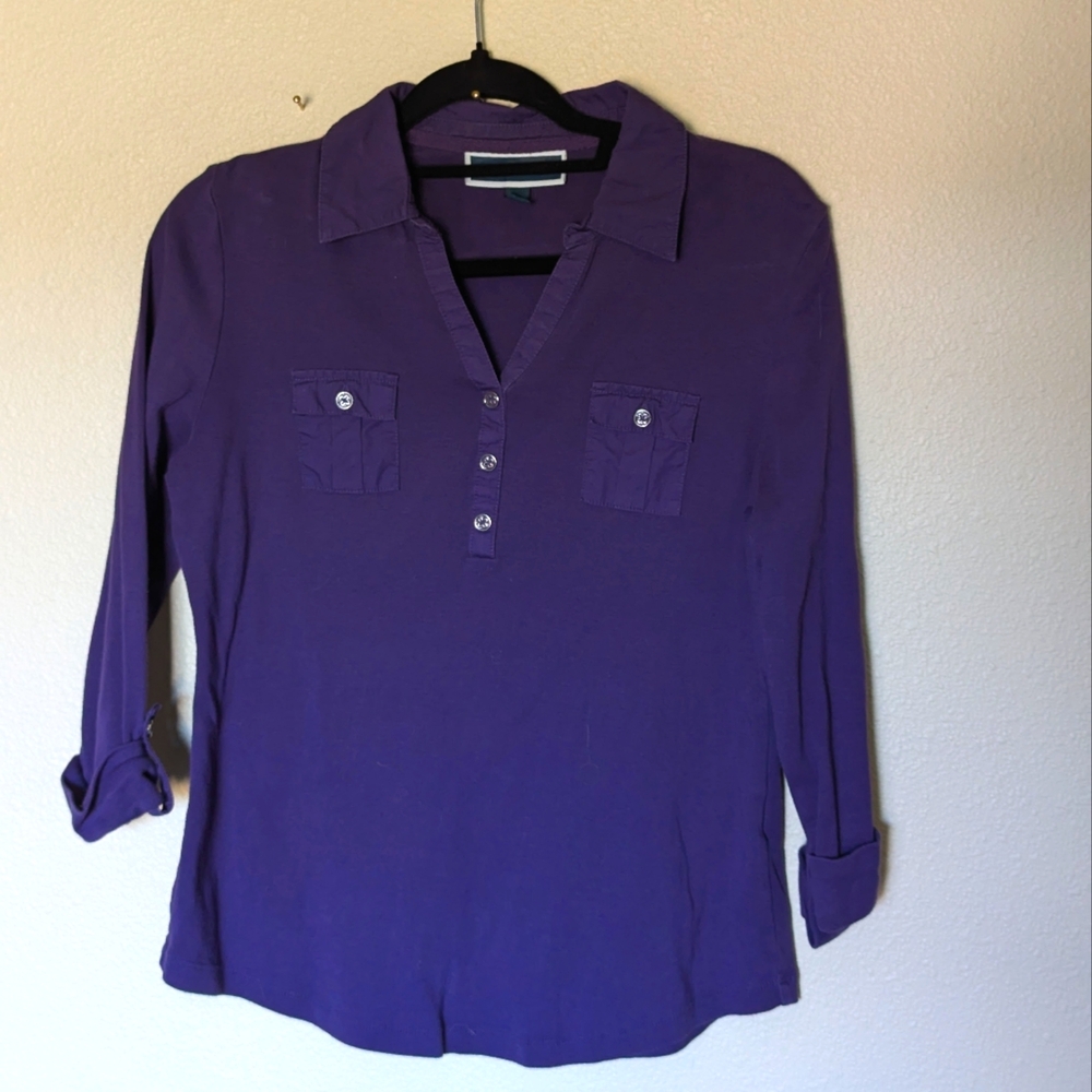 Karen Scott Purple V-neck Top Size M